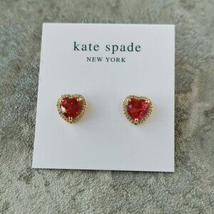 Kate Spade Gold Ruby Red My Love Pavé Heart Stud Earrings Genuine